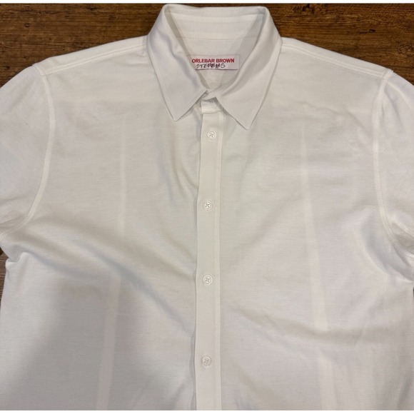 Orlebar Brown White Giles Pique Casual‎ Long Sleeve Button Up Shirt Men's Medium - Picture 1 of 7